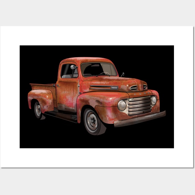 Rusty red 1950 Ford F1 Pickup Truck Wall Art by candcretro